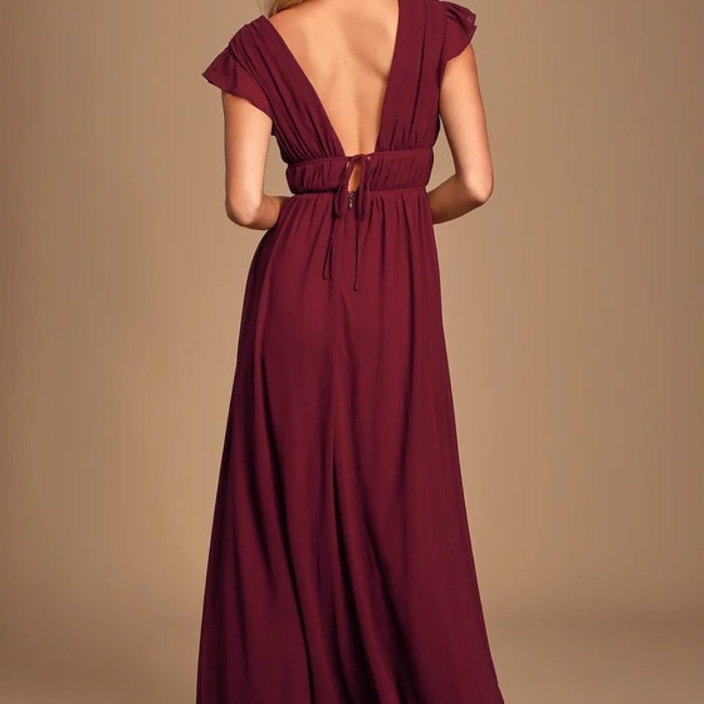 Burgundy Ruffled Maxi Dress - Picture 2 of 5